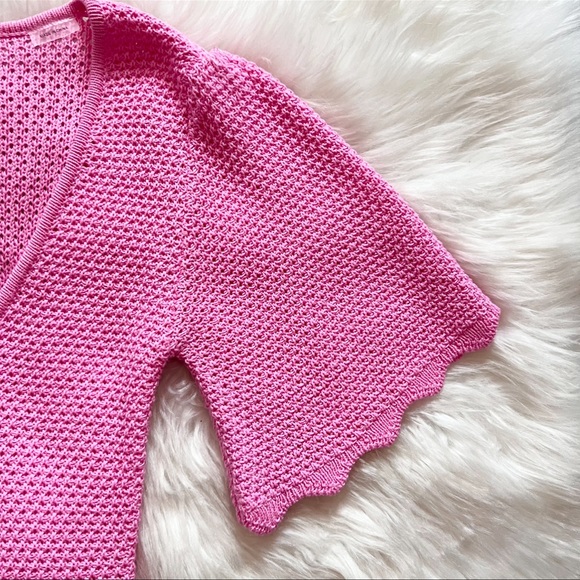 New! Rare VICTOR GLEMAUD Knit Deep V-Neck Midi Sweater Dress in Neon Pink - Picture 9 of 13